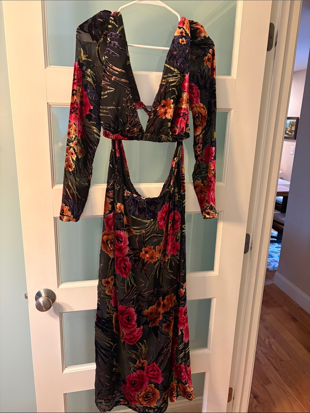 WeWoreWhat Cutout Flocked Velvet Maxi Dress ( L)